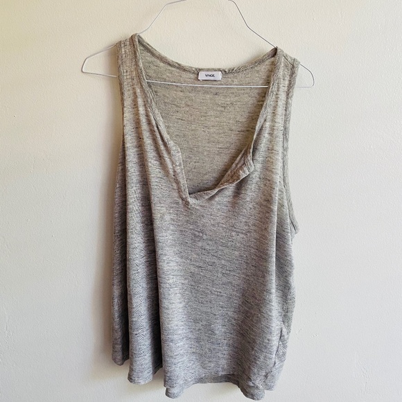 Vince Tops - Vince Split Neck Linen Tank